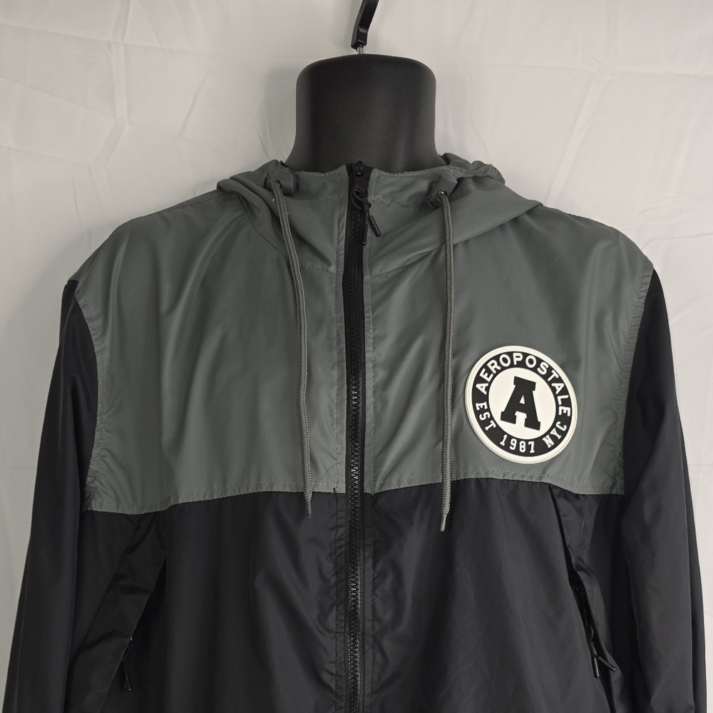 Aeropostale Men's Windbreaker Jacket Lightweight Gray Black Size XL CK-1508 - Picture 2 of 10